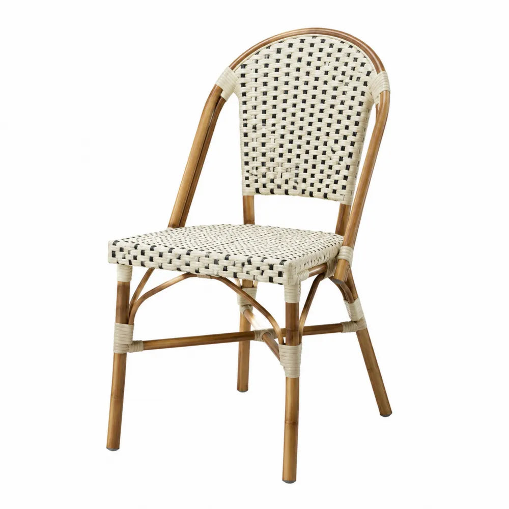 Chaise de salle à manger en rotin naturel avec assise et dossier en tressage écru et noir 47 cm x 50 cm x 88 cm
