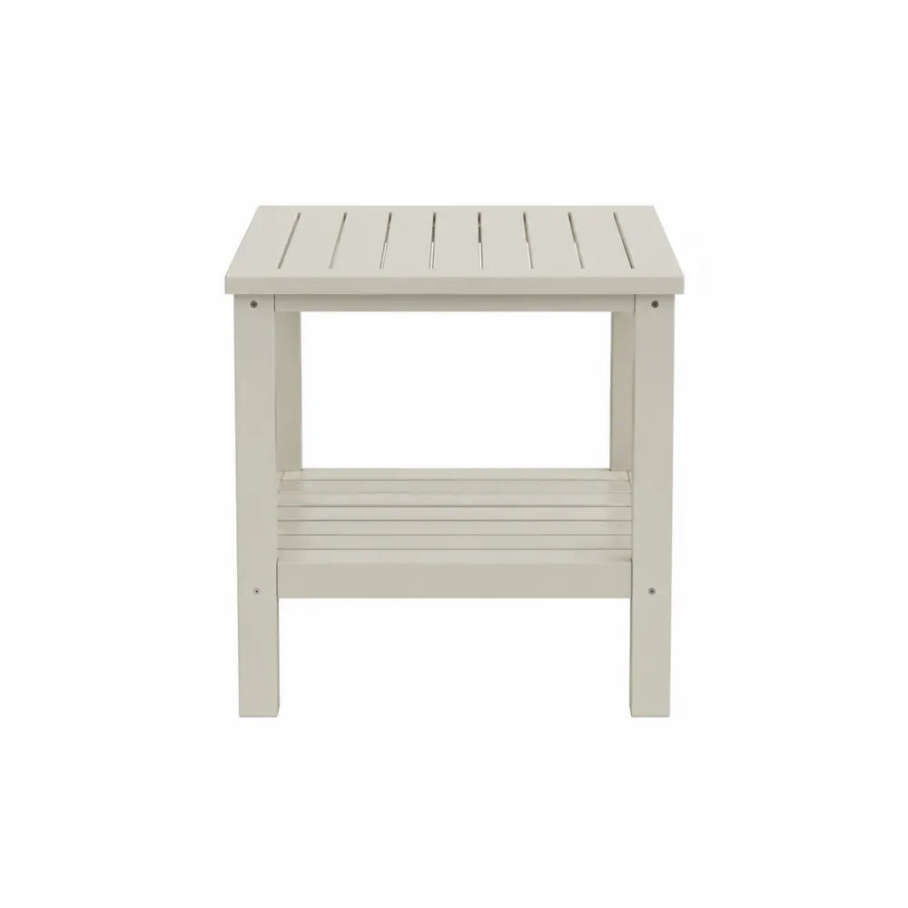 Table d’appoint extérieure carrée en bois d’acacia peint blanc cassé avec étagère 50 x 50 x 50 cm