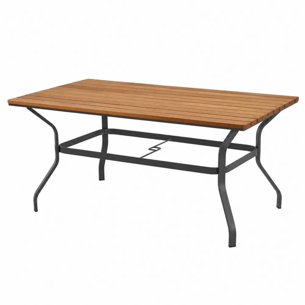 Table de jardin rectangulaire en bois d’acacia massif et acier thermolaqué anthracite 180 x 90 x 74 cm
