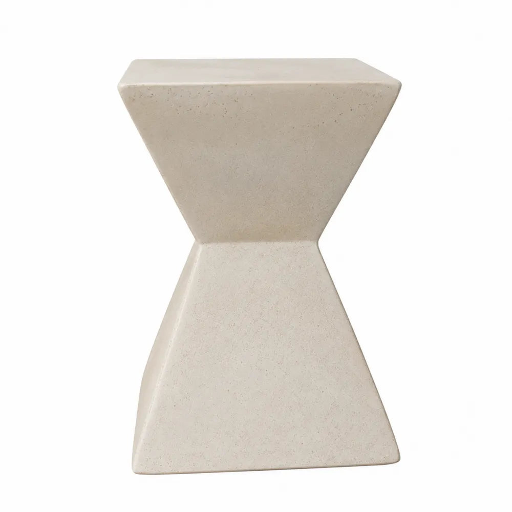 Table d’appoint extérieure en ciment composite fibre de verre forme sablier beige 35 x 35 x 45 cm