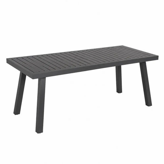 Table de jardin rectangulaire 180 x 90 x 75 cm en aluminium thermolaqué gris anthracite avec plateau à lattes