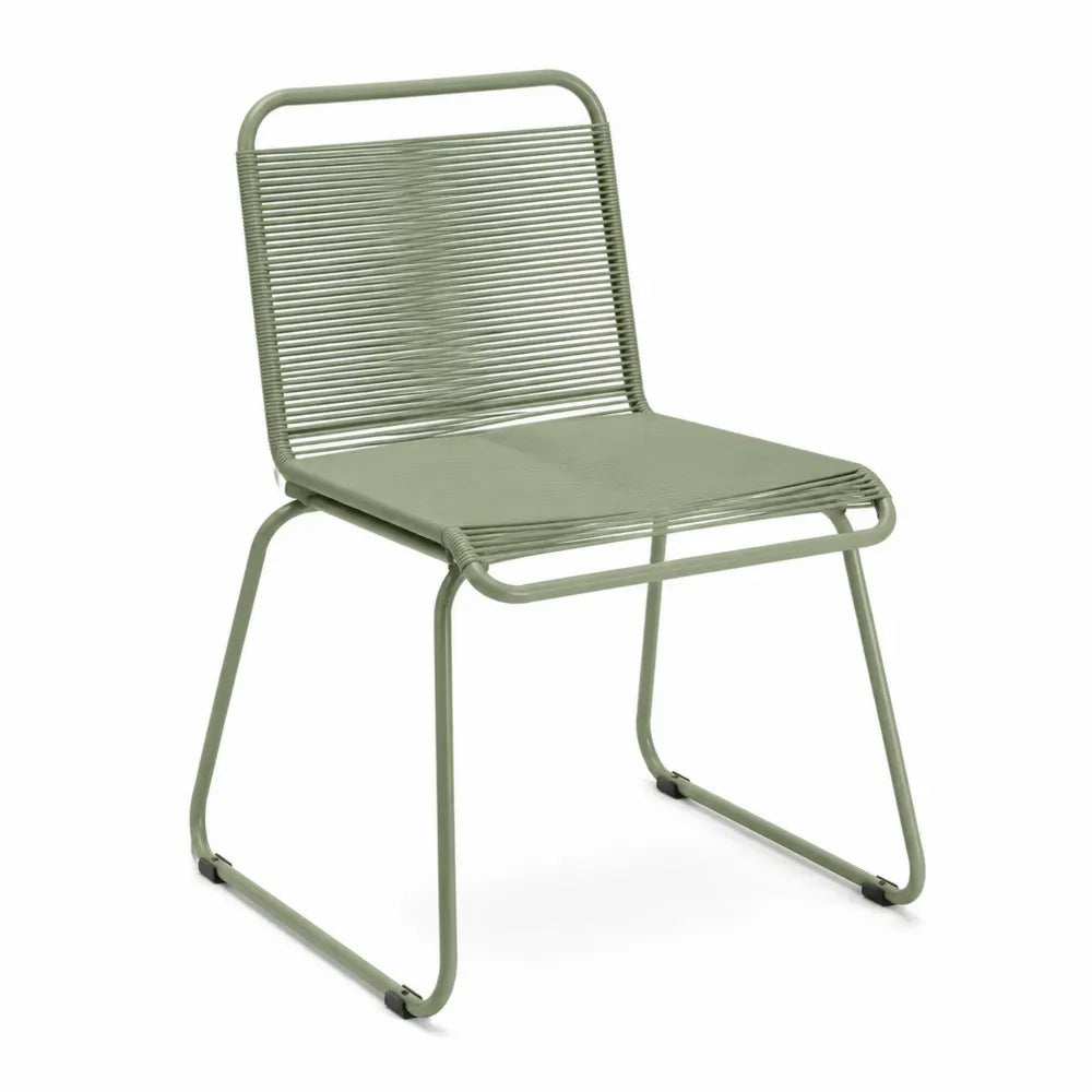 Chaise de jardin sans accoudoirs en acier thermolaqué vert sauge cordage polyester enduit PVC 54 x 62 x 84 cm