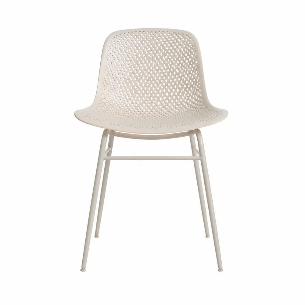 Chaise de salle à manger en polypropylène ajouré beige avec pieds en acier 52 x 55 x 82 cm