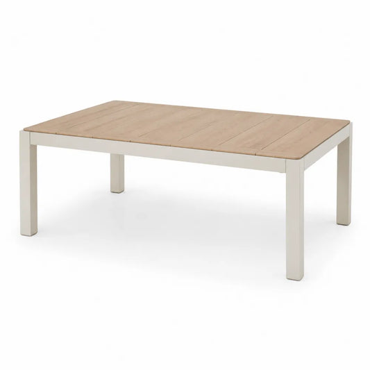 Table d'extérieur rectangulaire en bois d'acacia et aluminium blanc cassé 200 x 100 x 75 cm
