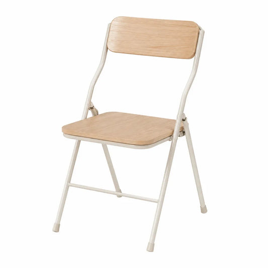 Chaise de salle à manger pliante en bois clair avec assise en contreplaqué et structure acier blanc cassé 45 cm x 52 cm x 79 cm