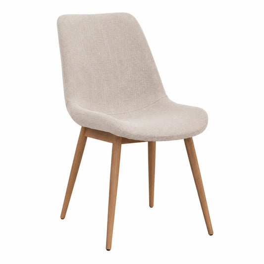 Chaise de salle à manger en bois naturel avec assise et dossier rembourrés beige 45 cm x 50 cm x 82 cm