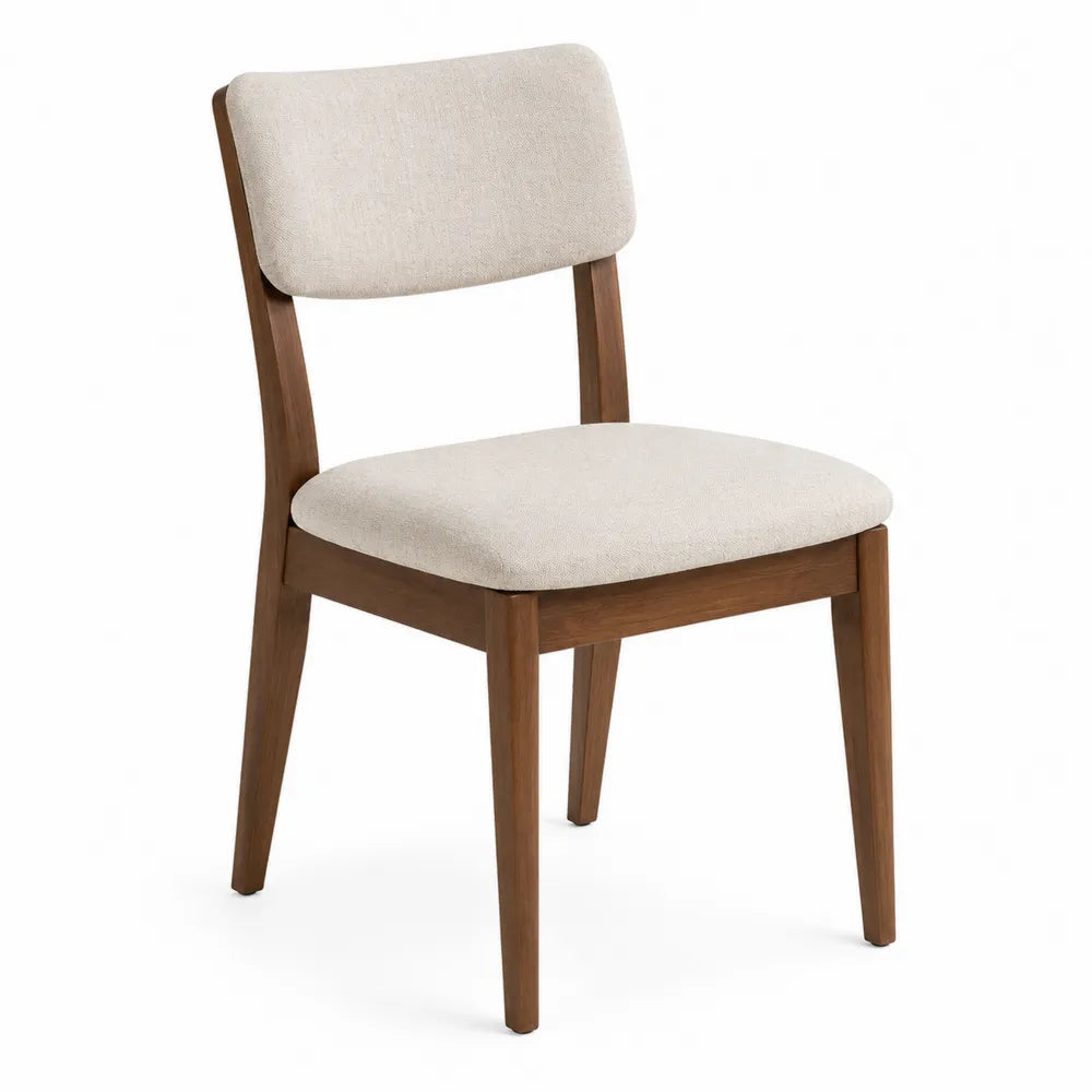 Chaise de salle à manger en bois d’hévéa massif et tissu polyester beige 48 x 54 x 82 cm