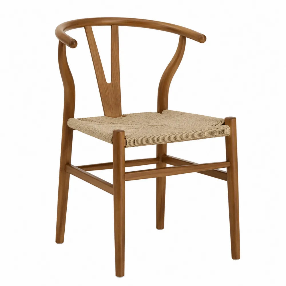 Chaise de salle à manger en bois massif avec assise tressée corde beige 55 x 52 x 76 cm