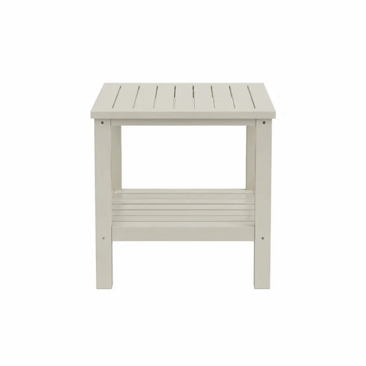 Table d’appoint extérieure carrée en bois d’acacia peint blanc cassé avec étagère 50 x 50 x 50 cm