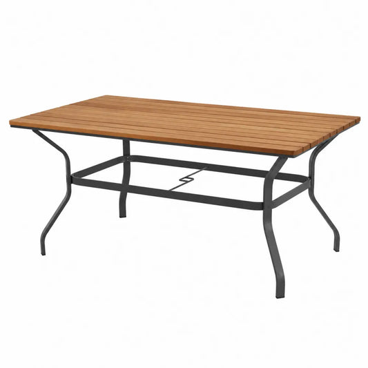 Table de jardin rectangulaire en bois d’acacia massif et acier thermolaqué anthracite 180 x 90 x 74 cm