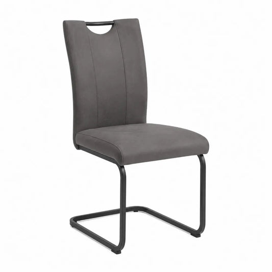 Chaise de salle à manger cantilever en tissu microfibre gris sans accoudoirs avec structure acier noir 44 cm x 58 cm x 99 cm