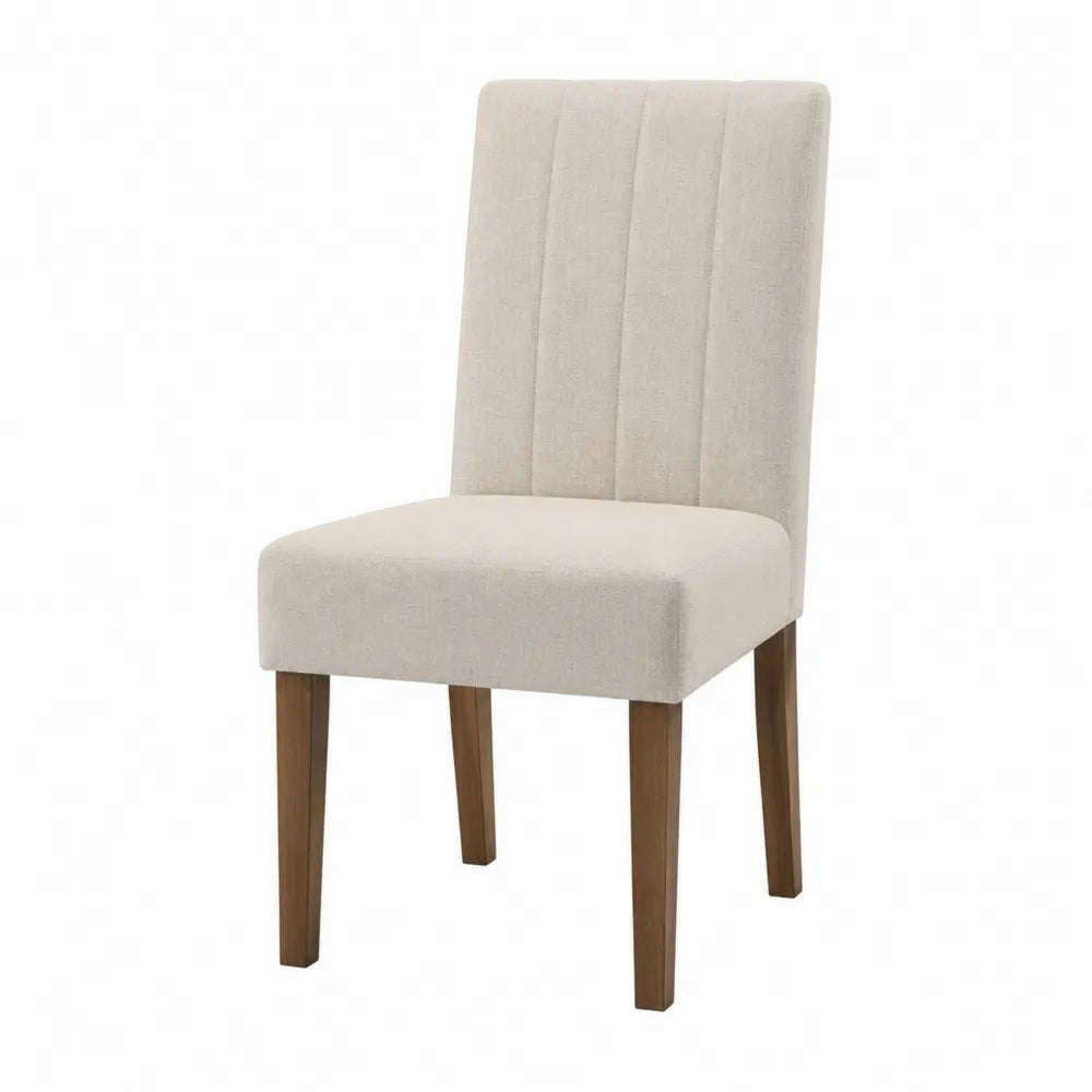 Chaise de salle à manger en bois d’hévéa et tissu polyester beige 48 x 54 x 82 cm