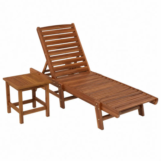 Ensemble bain de soleil réglable avec table d’appoint en acacia massif 198 x 65 x 90 cm et 45 x 45 x 45 cm