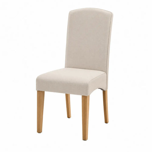 Chaise de salle à manger rembourrée en tissu beige avec pieds en bois naturel 45 x 52 x 85 cm