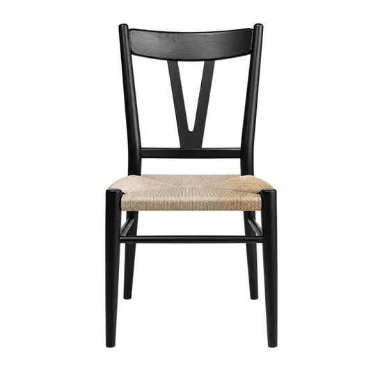 Chaise de salle à manger en bois noir avec assise en corde tressée naturelle sans accoudoirs
